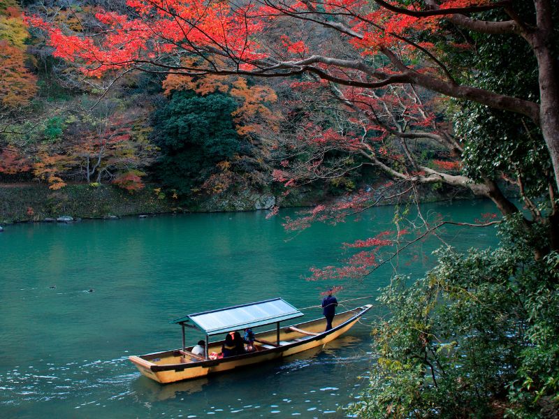 Autumn in Hozugawa River Boatride, Arashimaya, Kyoto, Japan