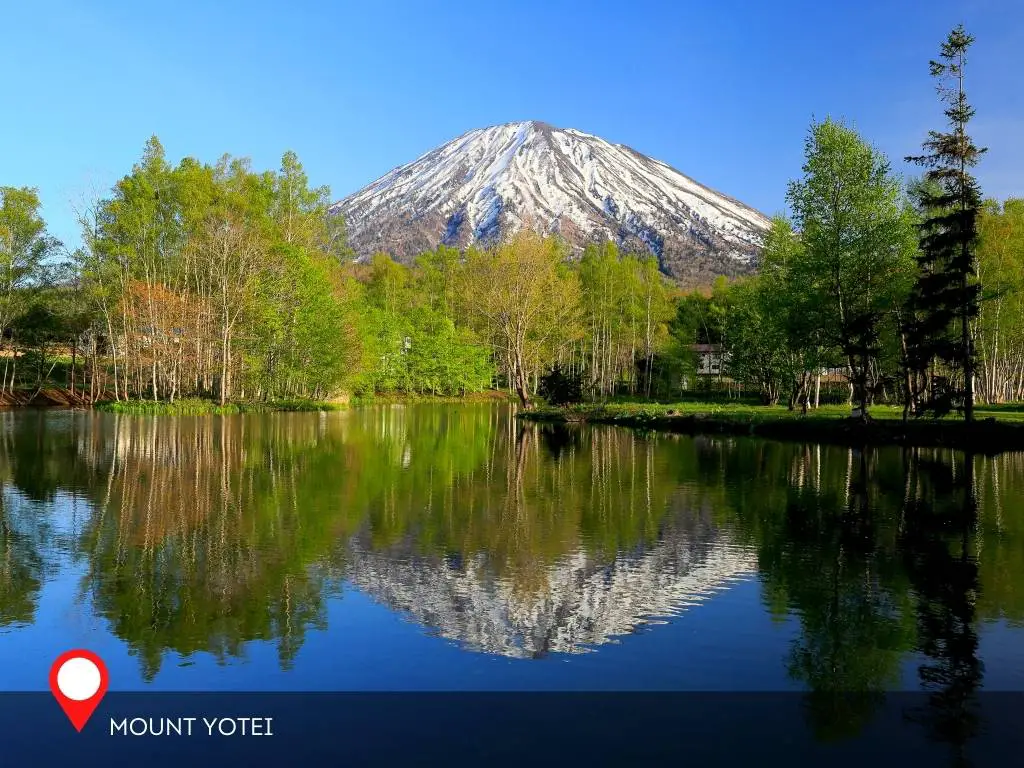 Mount Yotei and its reflection on lake, Mount Yotei, Mountains in Japan, Japan