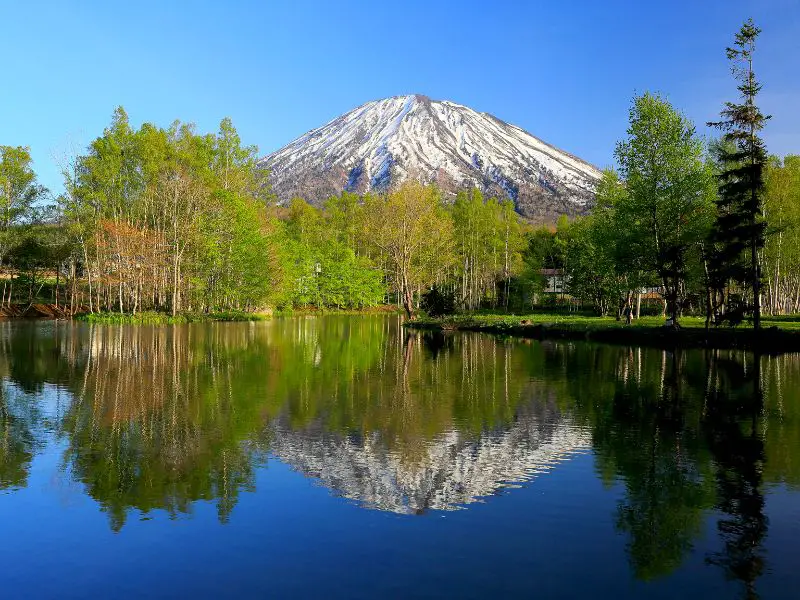 Mount Yotei and its reflection on lake, Mount Yotei, Mountains in Japan, Japan