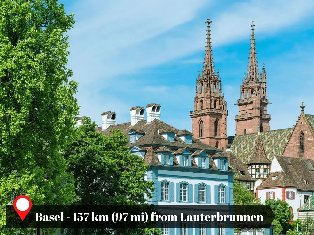 Distance of Basel from Lauterbrunnen, Switzerland