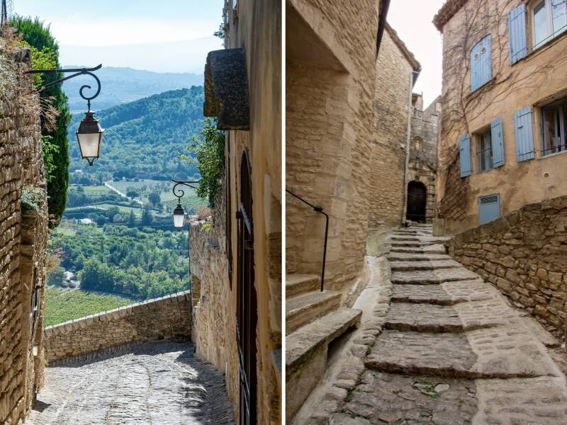 Gordes, France - view of Luberon from Gordes and the stairs to the view point