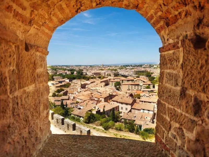 Carcassonne France, View of Bastide Saint Louis from Cité de Carcassonne  
