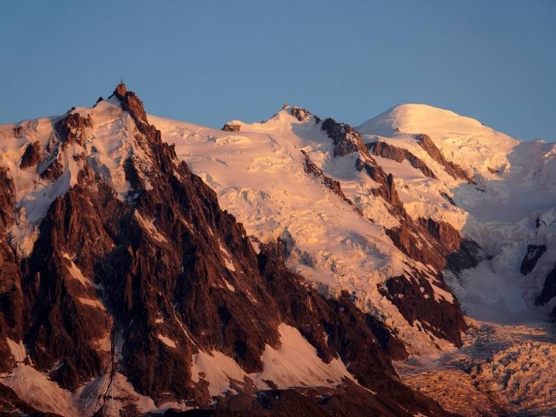 Chamonix France, View of Mont Blanc massif during golden hour