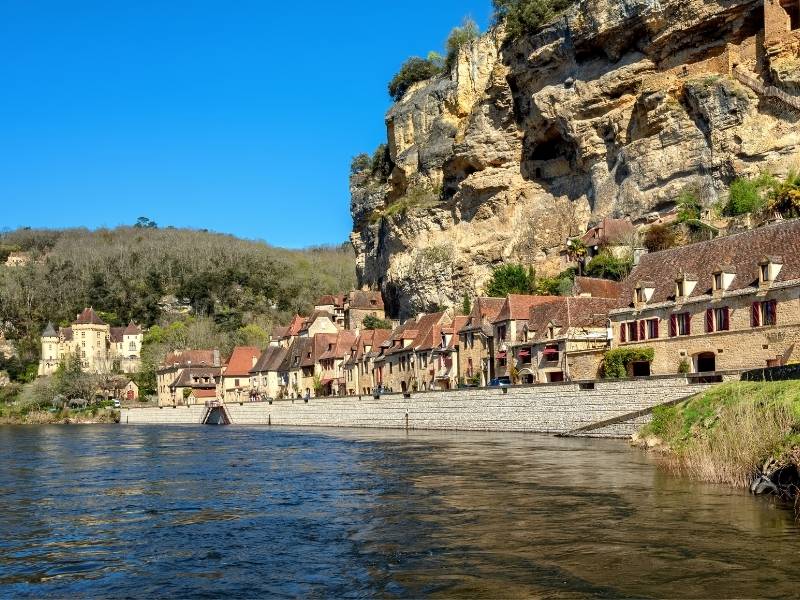Domme France, View of La Roque-Gageac while canoeing in the Dordogne River