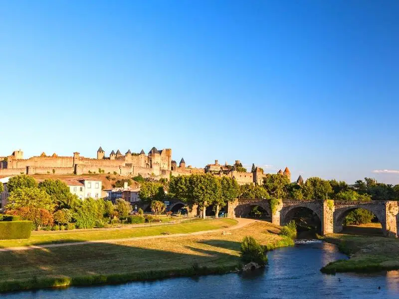 Carcassonne France, View of Cité de Carcassonne from Pont Neuf