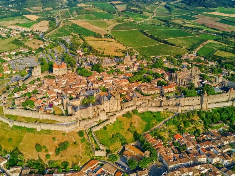 Carcassonne France, Aerial view of Cité de Carcassonne  