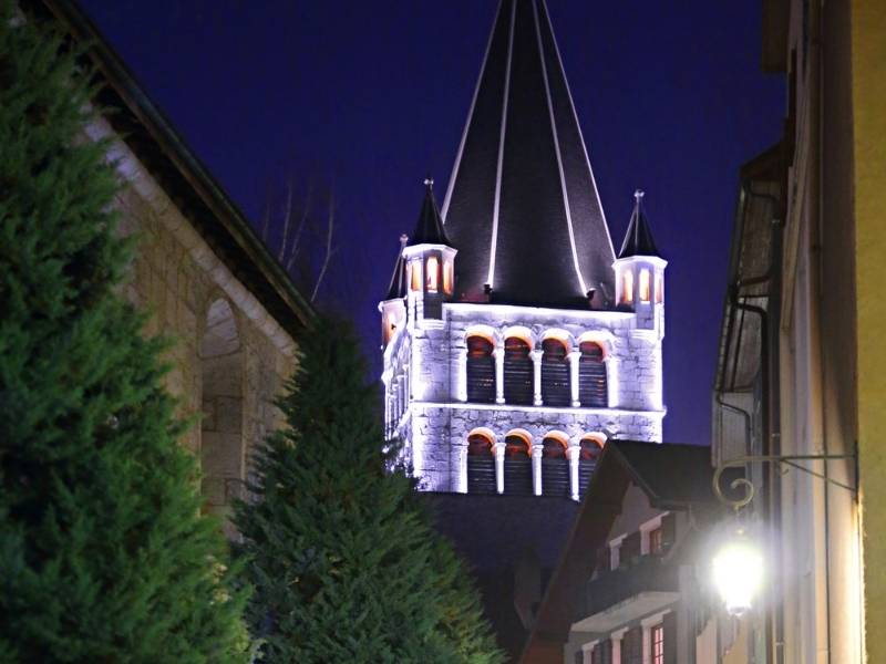 Annecy France, The tower of Église Notre Dame de Liesse at night