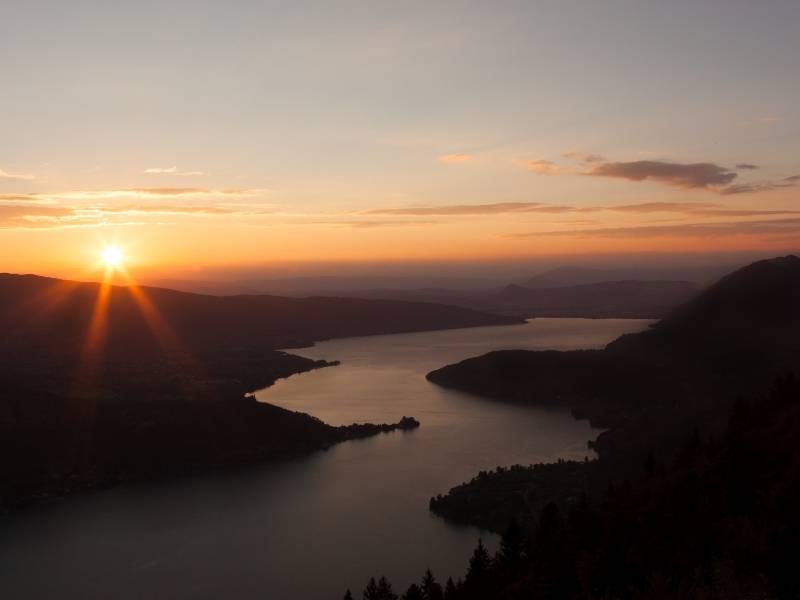 Annecy France, Sunset in the hiking trails overlooking Lake Annecy