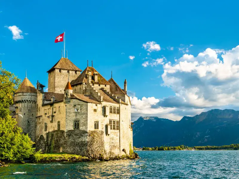Chillon Castle during sunny day, near Montreux, Switzerland
