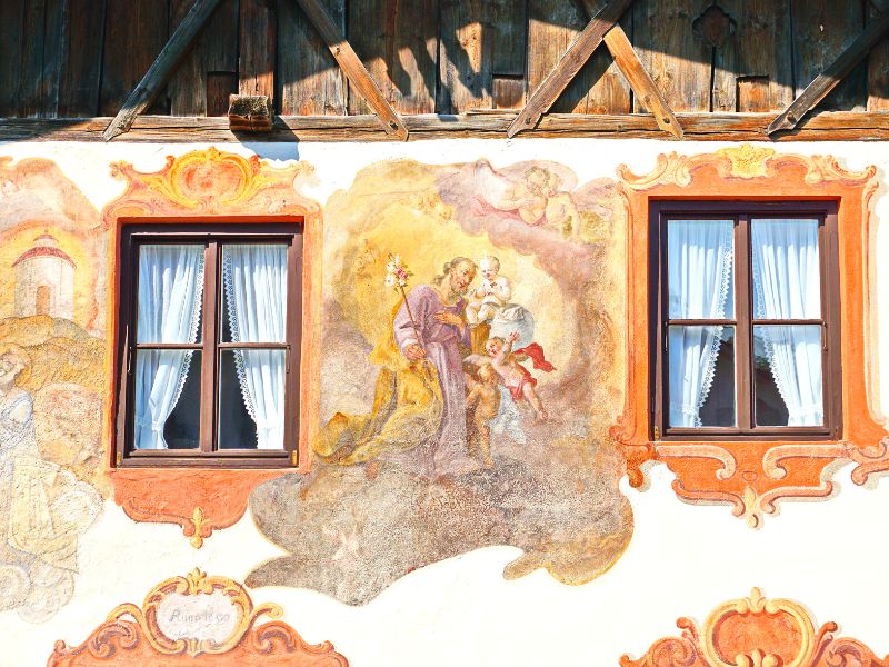 Oberammergau Germany, A mural in Oberammergau depicting a saint