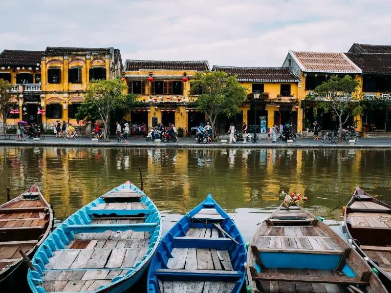 Picturesque canals and boats in Hoi An, Vietnam