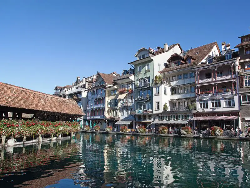 Thun Switzerland, Covered wooden bridge over the River Aare