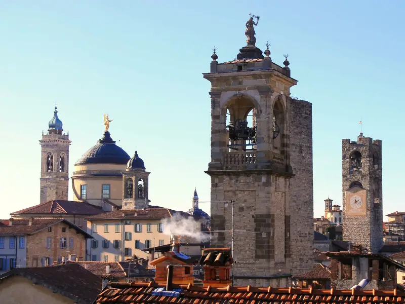 Bergamo Italy, church towers and spires
