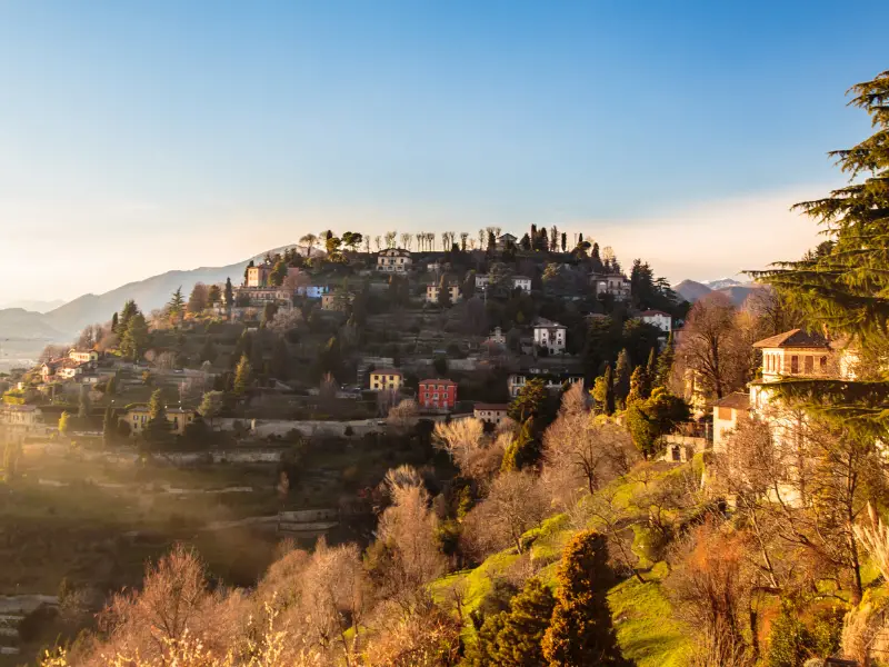 Bergamo Italy, View of the houses from the wall 