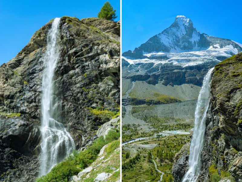 Zermatt Switzerland, Arbenbachfalls and the Matterhorn