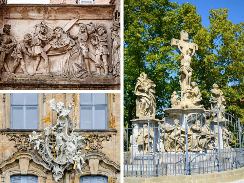 Beautiful reliefs and sculptures all around Bamberg, Germany